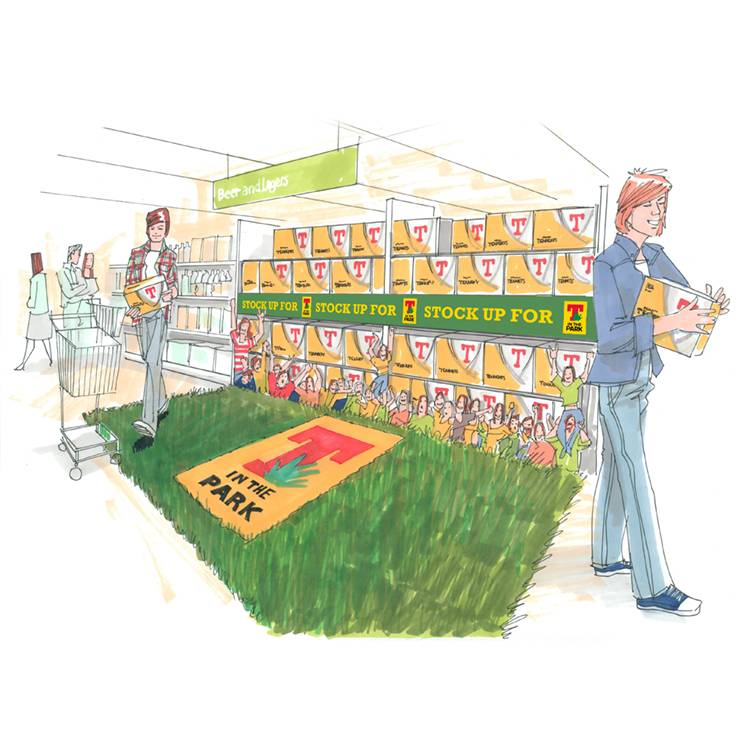 Tennents Tennents T in the Park in-store display sketch