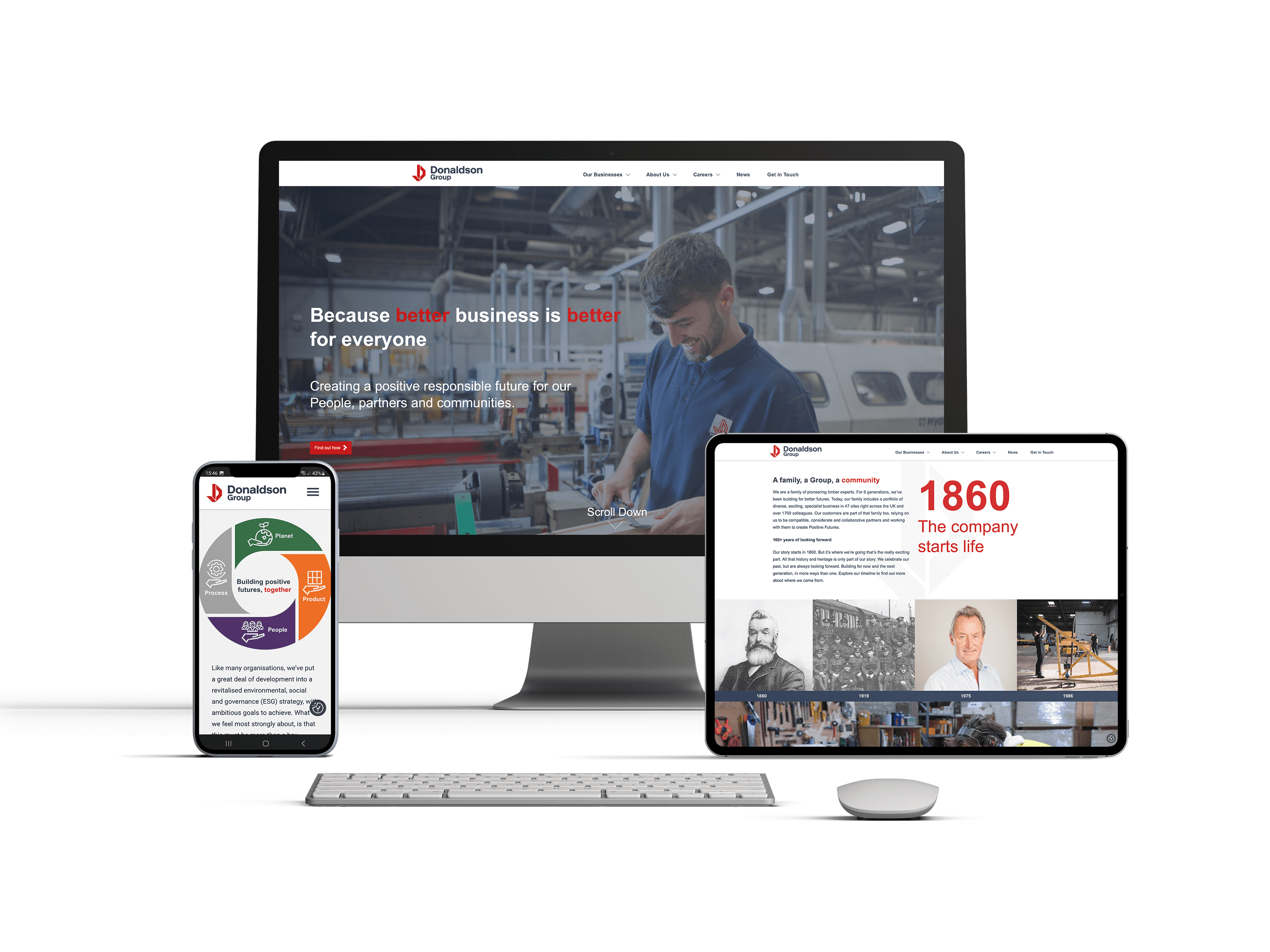 Donaldson Group website mockup on desktop, tablet and mobile
